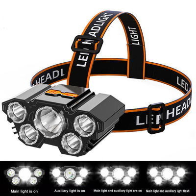 ไฟหน้า LED 5ไฟหน้ารถมอเตอร์ไซค์แบบ LED USB ไฟหน้าชาร์จได้ไฟฉายสวมหัวกันน้ำได้สำหรับการขี่จักรยานวิ่งไฟหน้า LED ไฟหน้าไฟ LED ปรับได้สำหรับการขี่จักรยาน