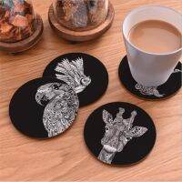 (Yetta) Creative Wood Coaster Non-Slip Cup Pad Heat Proof Coffee Drink Coaster Black And White Painted Animal Table Decor Kitchen Supply