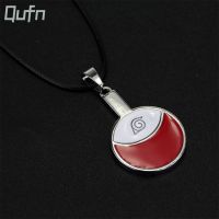 Popular Anime Necklace Konoha Village Uchiha Clan Symbol Pendant Fashion Leather Rope Choker Necklace For Men And Women Gifts