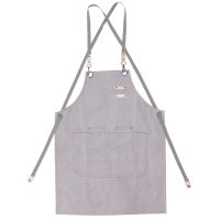 O0Cotton Canvas Apron Unisex Adjustable Leather Hanging Neck Hotel Restaurant Cafe Barber Shop Bakery Bar Waiter Work