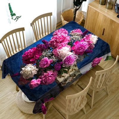 Beautiful Bright Rose Pattern Waterproof Oil-proof Rectangular Polyester Tablecloth Home Decor Kitchen Living Room Wedding Party