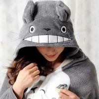 อะนิเมะขายดี Totoro ผ้าห่มมีฮู้ดเครื่องแต่งกายเสื้อโค้ท,ผ้าห่มคอสเพลย์ผ้าคลุมไหล่ผ้าคลุมเสื้อคลุมกำมะหยี่นุ่ม