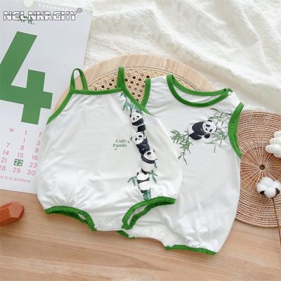 ☂﹉► Macacão de impressão panda bonito para bebês recém-nascidos roupas infantis peça bodysuits ou macacão criança 0-24M novo no verão 2023