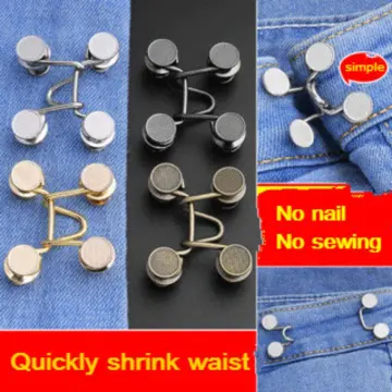 2pcs Rhinestone Decor Waist Adjustment Buckle, Minimalist Stainless Steel Adjustable  Jeans Button For Sewing