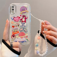 เคส A02 Samsung Galaxy หรูหราพรีเมี่ยมโปร่งแสงน่ารักการออกแบบลวดลายด้วยความรักสร้อยข้อมือมุกหัวใจเคสเคสซิลิโคนกันกระแทกโทรศัพท์แบบนิ่มฝาครอบด้านหลัง