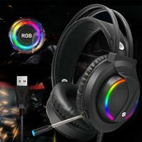 【Undine earphone】ชุดหูฟังสำหรับเล่นเกม RGB Surround Sound Mic 7.1หูฟัง USB พร้อมสายเคเบิลสำหรับแล็ปท็อป PS4พร้อมไมโครโฟนหูฟังแบบมีสายตัดเสียงรบกวน