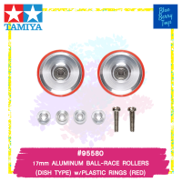 TAMIYA 95580 17mm ALUMINUM BALL-RACE ROLLERS (DISH TYPE) w/PLASTIC RINGS (RED) รถของเล่น ทามิย่า ของแท้