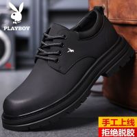 Playboy mens shoes new leather business formal suit big head British style thick-soled