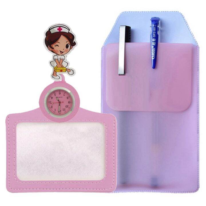 new-2-in-1-cartoon-nurse-retractable-badge-reel-pocket-watches-pen-bags-ladies-women-doctor-mens-name-cards-hang-quartz-watches