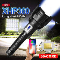 【เรือจากประเทศไทย】XHP360 36 Cores Most Powerful LED ไฟฉาย กันน้ำแบบพกพา 100W 5000000lm USB แสงกลางแจ้ง Flashlight With 10000 mAh Battery LED Zoomable ไฟฉายกลางแจ้ง USB ชาร์จไฟฉาย LED ขนาดพกพาไฟฉายกันน้ำแสงที่แข็งแกร่งทางไกลสำหรับการเดินป่า