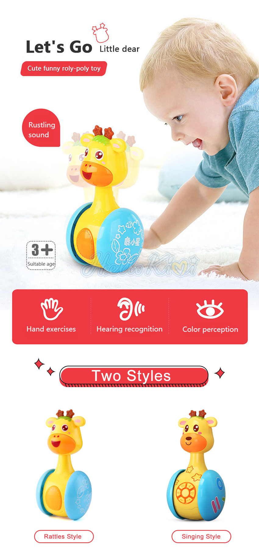 Baby Kids Rattles Tumbler Doll Toys Bell Music Learning Development Toy Gifts 