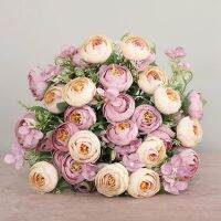 1 Bouquet 12 heads Artificial Peony Tea Rose Flowers Camellia Silk Fake Flower Flores For DIY Home Garden Wedding Decoration Pipe Fittings Accessories