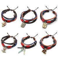 Braided Bracelet Japan Cartoon Bleach Attack On Titan Badge Pendant Leather Bangle Jewelry Cosplay Gift for Party Accessory