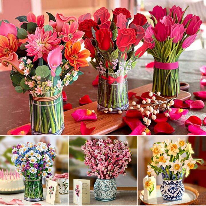 3D Pop Up Mother's Day Flower Card Flowers Bouquet Greeting Cards