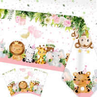 ผ้าปูโต๊ะตกแต่งสีชมพู Jungle Safari Theme Party Supplies ผ้าคลุมโต๊ะแบบใช้แล้วทิ้งบนโต๊ะอาหาร Baby Shower Kids Birthday Party-Zkeir