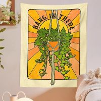 ∈●✢ Retro 70s Tapestry Wall Hanging plant Hang in There 70s Botanical Aesthetic Tapestries Livingroom Bedroom Home Decor Wall Cloth