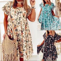 New Women Loose Vintage Vest Ruffles Sexy Befree Blouse Shirt Large Big Floral Dress Summer Party Beach Dresses Plus Sizes