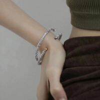 Original S925 sterling silver contrasting color arabesque pattern silver bracelet opening ins niche design fashion personality thin bracelet gift