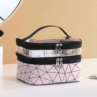 High-end MUJI Cosmetic Bag Large-capacity ins storage bag Korean version student advanced portable out-going transparent layered cosmetic case