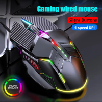 PC เมาส์สำหรับเล่นเกมแบบมีสาย Gamer เมาส์คอมพิวเตอร์ Silent Ergonomic Mause 6ปุ่ม RGB Backlit เกม Mice Mute สำหรับแล็ปท็อปเดสก์ท็อป