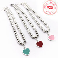 Ms Bohemia Beaded Bracelet S925 Pure Silver 4mm Beads Enamel Classic Heart-Shaped Logo Original Tttiff Bracelet