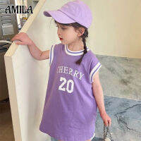 AMILA ยาวเด็กผู้หญิงเสื้อยืดแขนกุดกีฬา Jersey Basket เกาหลีแฟชั่นสไตล์กระโปรงกึ่งสั้นกึ่งยาวเสื้อกั๊กผ้าฝ้ายของเด็ก