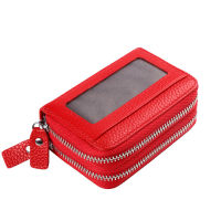 Fashion nd Genuine Leather Women Card Holder Double Zipper Large Capacity Female ID Credit Card Case Bag Wallet