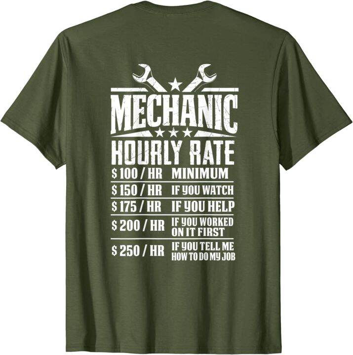 funny-mechanic-hourly-rate-ออกแบบกราฟิกเสื้อยืด-กลับ-tops-tees-funky-casual-ฝ้ายผู้ชายเสื้อครอบครัว