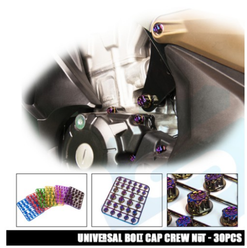 30-Pack Motorcycle Decorative Bolt Covers - Universal Fit For