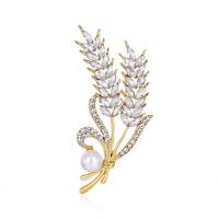 Wheat Brooch Pin for Women with Faux Pearl&amp; Rhinestone Crystal for Wedding Party Prom Gift Lapel Pin Accessories