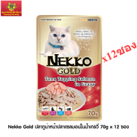 Nekko Gold ปลาทูน่าหน้าปลาแซลมอนในน้ำเกรวี่ 70g x 12 ซอง