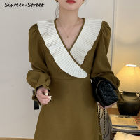 Coffee Vintage Dress Woman 2022 Spring Chic V-neck Long Sleeve Women Clothing Elegant Office Ladies Loose Bodycon Dress