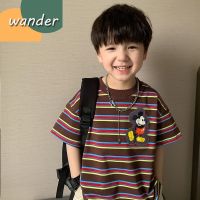 Wander เสื้อผ้าเด็กผช เสื้อเช็้ตเด็กชาย ดีไซน์ลายทางแฟชั่นเกาหลี เสื้อยืดแขนสั้นผ้าฝ้ายระบายอากาศเด็กชาย23715