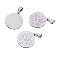 10pcs Religion 304 Stainless Steel Flat Round Carved Tetragrammaton Pentagram Wiccan Pendant Classic 27x24x2mm Hole: 9x5mm