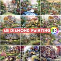 AB Drills Diamond Painting DIY Garden House Embroidery Landscape Lodge Rhinestone Mosaic Handmade Hobby Art Wall Stickers Kit