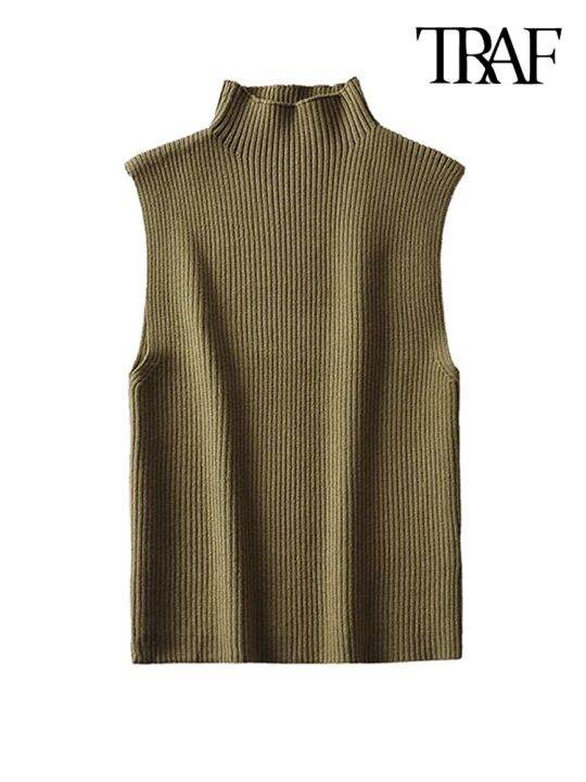 traf-women-fashion-fitted-basic-ribbed-knit-tank-tops-vintage-high-neck-sleeveless-female-camis-chic-vest-top-mujer