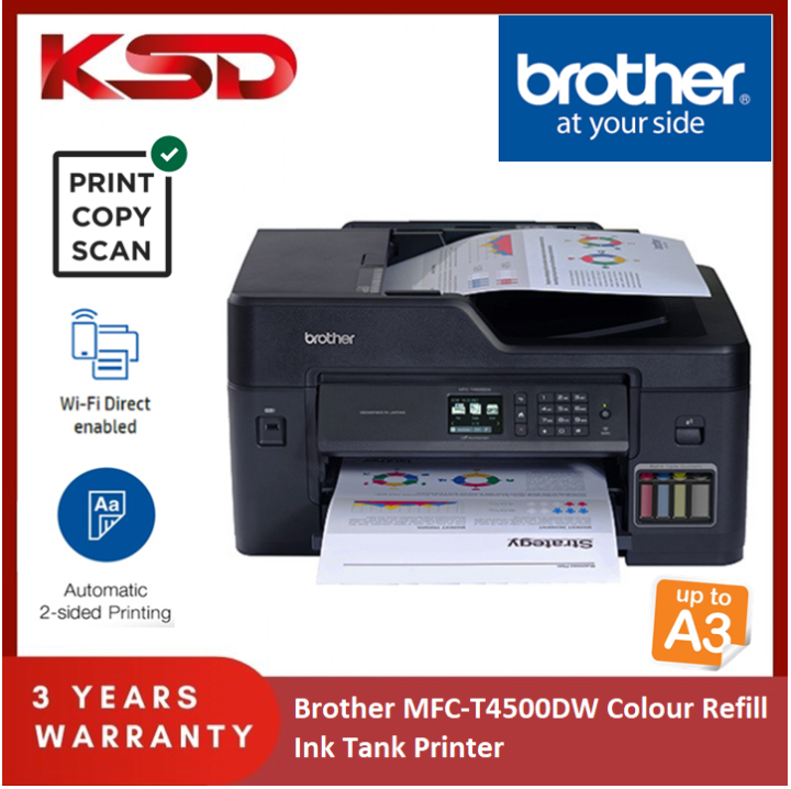 Brother MFC-T4500DW Colour Refill Ink Tank Printer Duplex A3 Print Scan ...