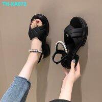 Female high-heeled sandals the summer of 2023 new han edition thick at end fairy pearl soft bottom fashion Roman women