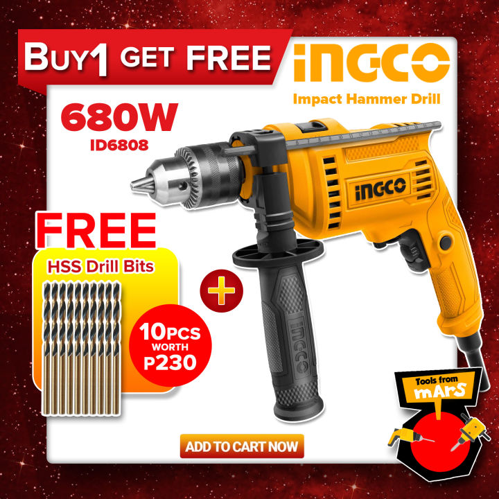 [FREE 10PCS DRILL BITS] INGCO Impact Drill Hammer Drill 680W with ...
