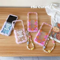 เคสสำหรับโมโตโรล่าคลื่น Razr 40ฝาครอบป้องกันน่ารักลายดอกไม้สีชมพูนิ่ม TPU หยักเป็นพิเศษพร้อมโซ่