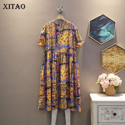 XITAO Dress Contrast Color  Women Casual Print Dress