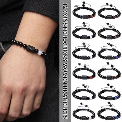 12 Constellations Woven Bracelets 8mm Black Beads Stretchable Bangle Women Gifts For Men N0L3