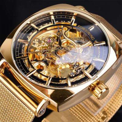XU นาฬิกากลไกอัตโนมัติของผู้ชาย,นาฬิกาข้อมือแนวสปอร์ตสเตนเลสกันน้ำหน้าปัดเปลือยจัดส่งที่รวดเร็ว