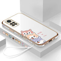 (คลังสินค้าพร้อม) เคสเคสมือถือสำหรับ Xiaomi Redmi Note 11 4G พร้อมฟรีสายคล้อง + ตัวการ์ตูนสุนัขเคลือบขอบสี่เหลี่ยมชุบฝาหลังนิ่ม