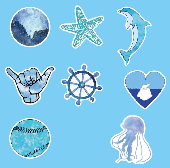 พร้อมส่ง-สติ๊กเกอร์ติดสเก็ตบอร์ด-สติ๊กเกอร์ติดกระเป๋าเดินทาง-sticker-vsco-blue-50-ชิ้น-สติ๊กเกอร์-เคลือบเงา-ติดสนุก