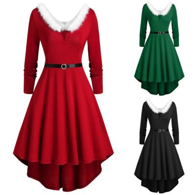 ☾♣ Christmas Costume for Women Miss Santa Claus Dresses Cosplay Costumes New Year Red Sexy Dress Female