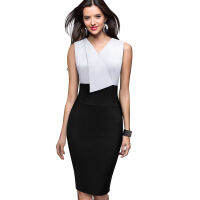 Nice-Forever Elegant Women Wear to Work Patchwork Summer vestidos Business Bodycon Vintage Ruffle Office Dress B529