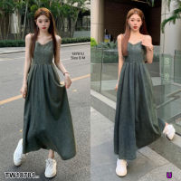 B18781 เดรสยีนส์ฟอก สายเดี่ยวปรับได้ Bleached denim dress. Adjustable single strap..