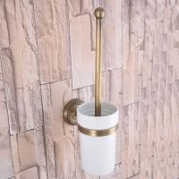 ☂▽✁ Bathroom Hardware Accessories Wall Mounted Antique Brass Toilet Brush Holder 1 Ceramic Cup Dba269