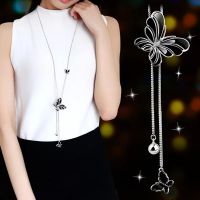 hang qiao shop Butterfly Pendant Necklace Sweater Chain Long Tassel Necklace Adjustable Womens Fashion Jewelry Accessories